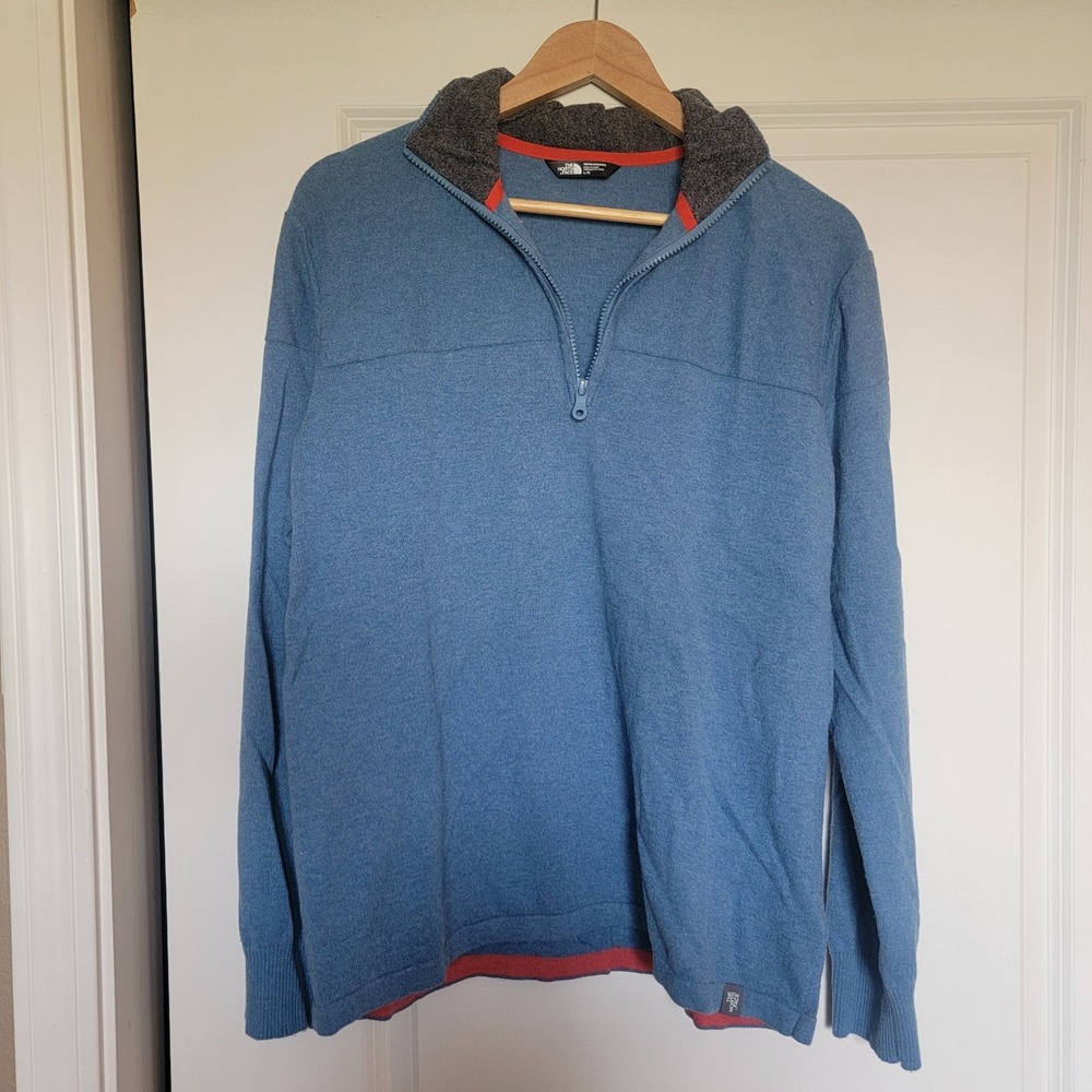 THE‎ NORTH FACE MENS LARGE 1/4 ZIP BLUE LONG SLEEVE SWEATER MOCK NECK
